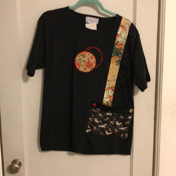 Decorated black T-shirt by Kathleen Grace - Picture 1 of 3